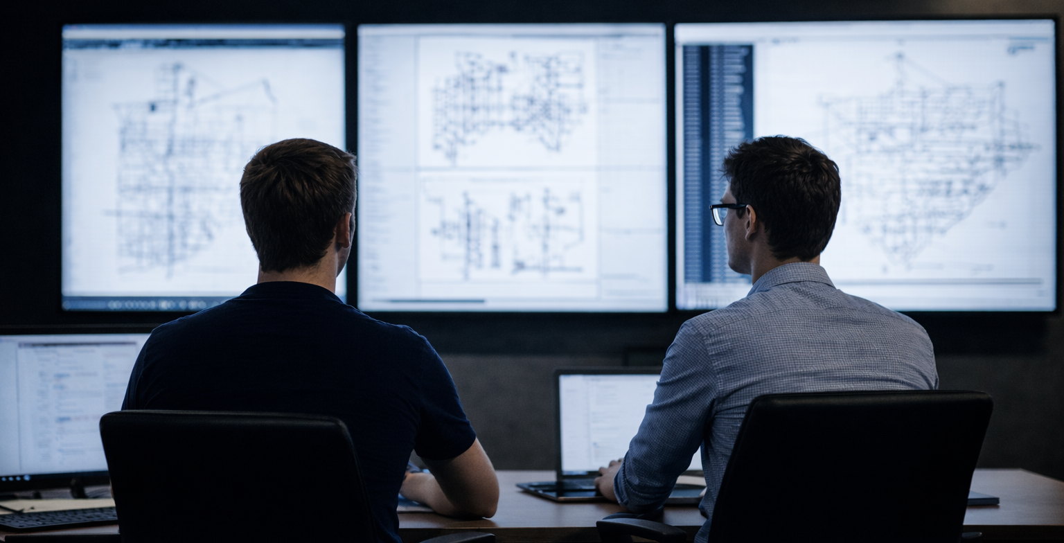 Personas mirando un panel de logística en una oficina Personas mirando un panel de logística en una oficina