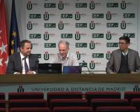 Los profesores Isaac Seoane, David Nafría y Héctor Bedón durante la jornada.